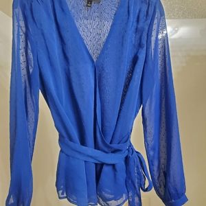 Small Banana Republic Wrap Blouse Long Sleeves Blue Never Worn